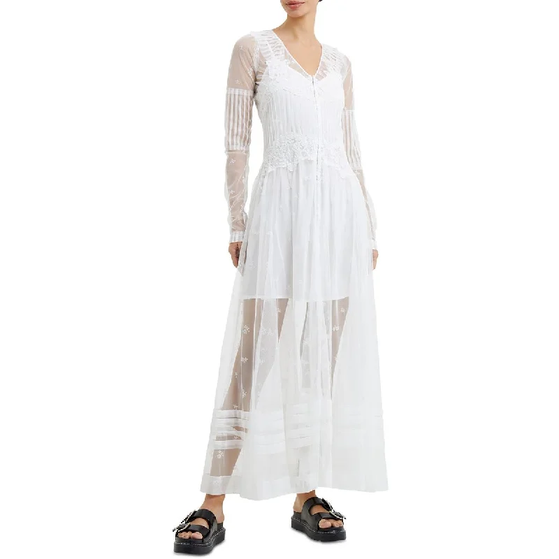 Flowy DressFrench Connection Womens Tea Length Embroidered Midi Dress