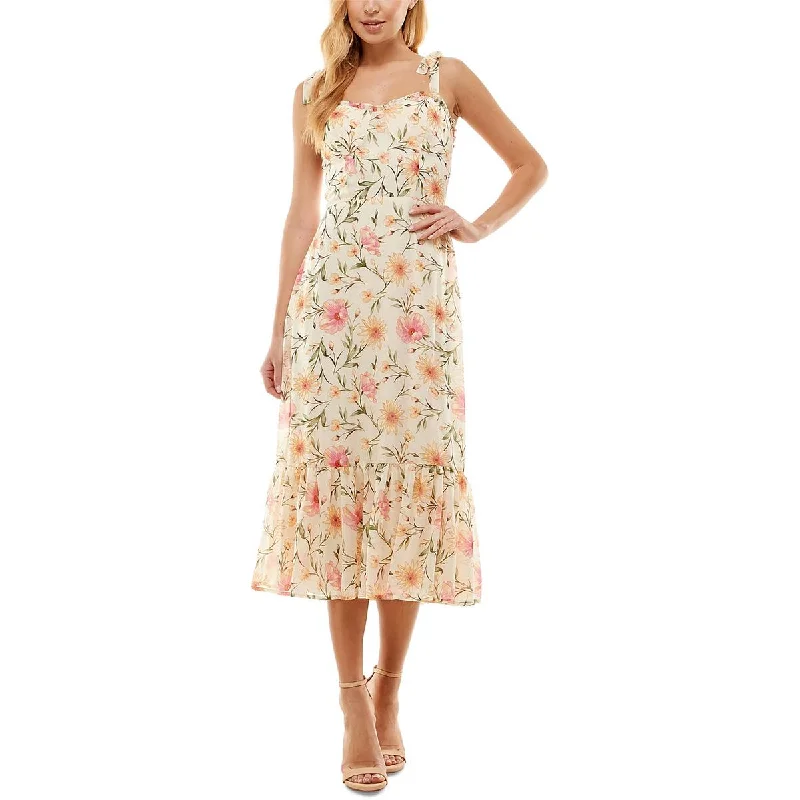 women's retro dressesCity Studios Womens Juniors Floral Print Calf Midi Dress