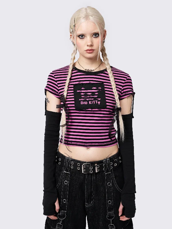 women's tops for those who want to create stylish and put-together outfits without spending a fortuneBad Kitty Pink Striped Detachable Sleeve Top