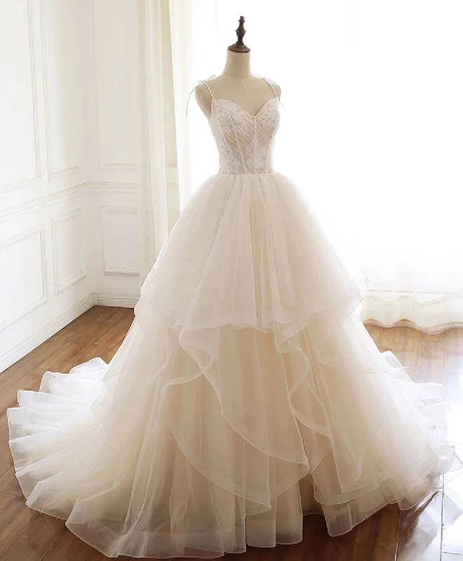 Custom DressChampagne Sweetheart Lace Tulle Long Prom Gown Lace Evening Gown