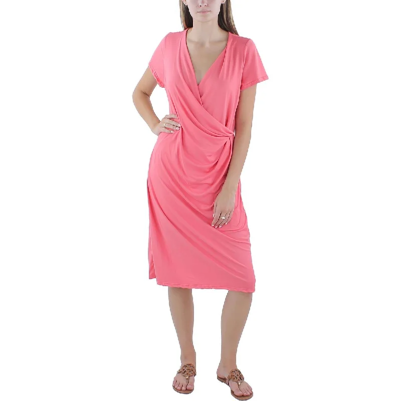 women's wrap dresses24/7 Comfort Womens Faux Wrap Cap Sleeve Midi Dress