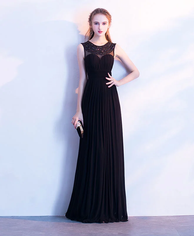 women's mini dressesElegant Black Chiffon Long Prom Dress, Black Evening Dress