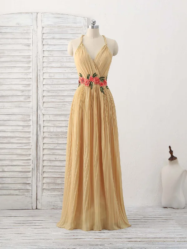 Bridesmaid DressChampagne Chiffon Long Prom Dress, Chiffon Evening Dress