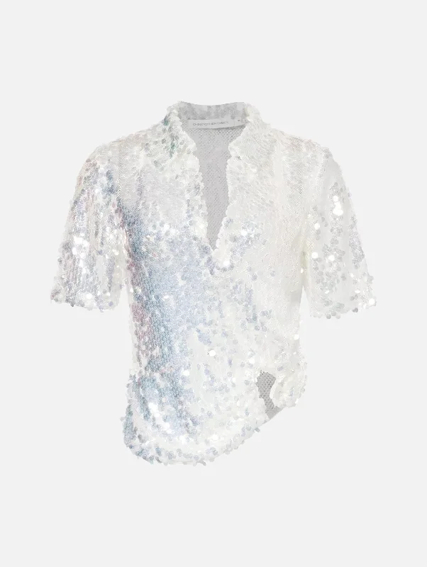 women's tops for mixing and matching with different bottomsOpaline Sequin Polo in Glisten Clear