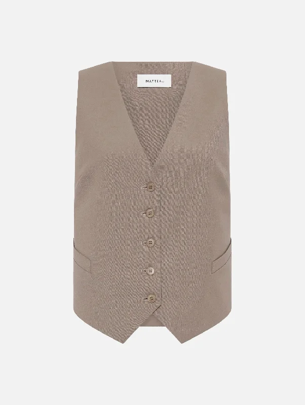 women's tops with beading accentsTailored Waistcoat in Taupe