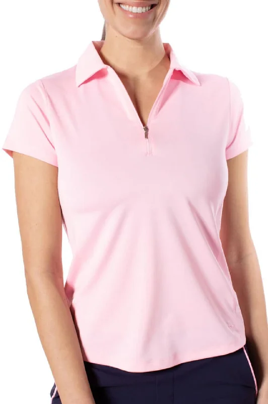 women's tops for mixing and matching with different bottomsRose Pink Short Sleeve Zip Polo