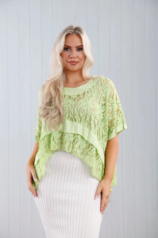 women's tops for fashion-conscious professionalsLoretta Lace Top Lime