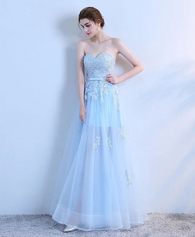 Pastel DressSky Blue Lace Long Prom Dress, Lace Evening Dress