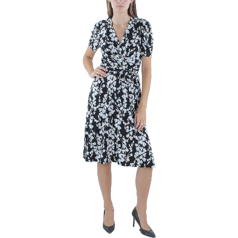 women's flutter-sleeved dressesTommy Hilfiger Womens Cap Sleeves Floral Midi Dress