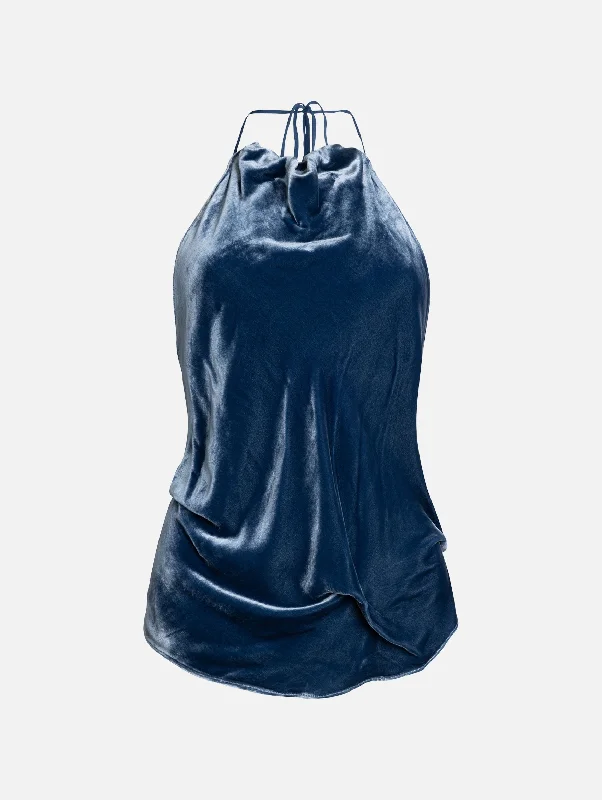 women's tops for those who want to create outfits that are both unique and memorableCoco Top in Deep Blue Velvet