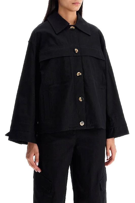 women's coats with oversized fitsGanni Checked Canvas Jacket With Textured Pattern