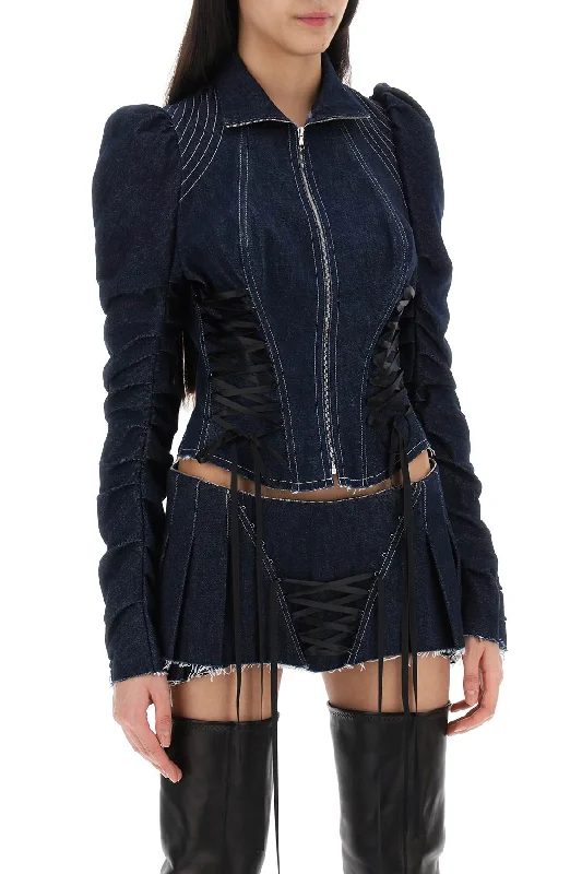 women's coats for fashion-conscious professionalsDilara Findikoglu Denim Jacket With Corset Detailing