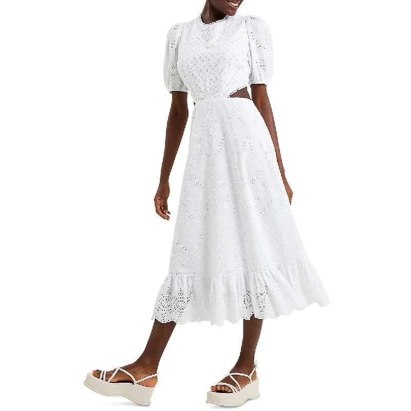 Retro DressFrench Connection Womens Broderie Eyelet Cut-Out Midi Dress