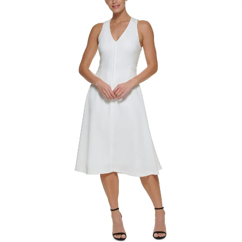 women's short-sleeved dressesDKNY Womens Crepe V-Neck Midi Dress