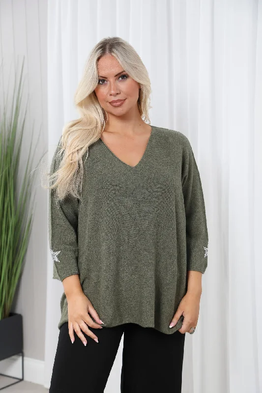 breathable women's tops for summerAnabelle Star Jumper Khaki