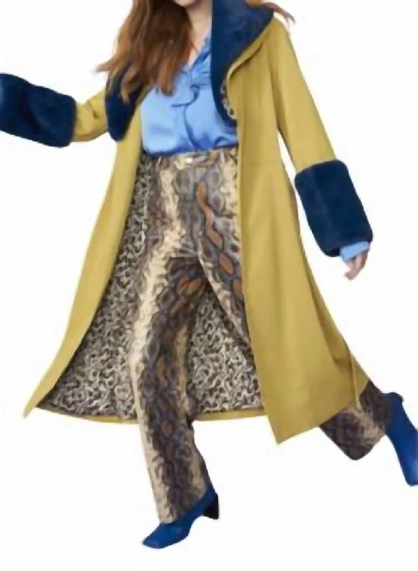 women's coats with thigh-high slitsTrench Coat In Blue/yellow