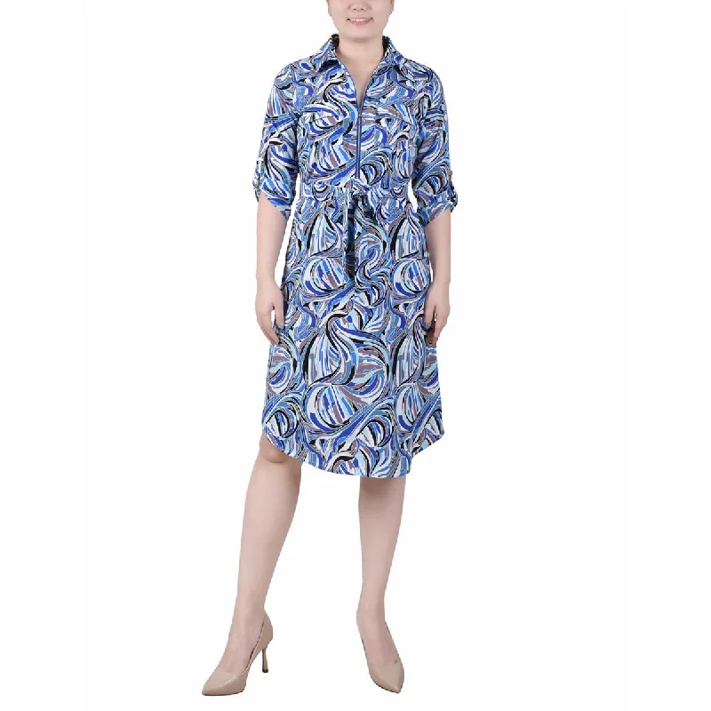 women's curve-hugging dressesNY Collection Womens Petites Collar Midi Shirtdress