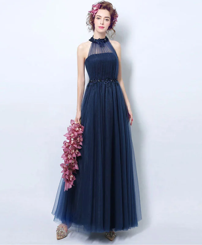 Sheath DressSimple Blue Tulle Tea Long Prom Dress, Blue Evening Dress