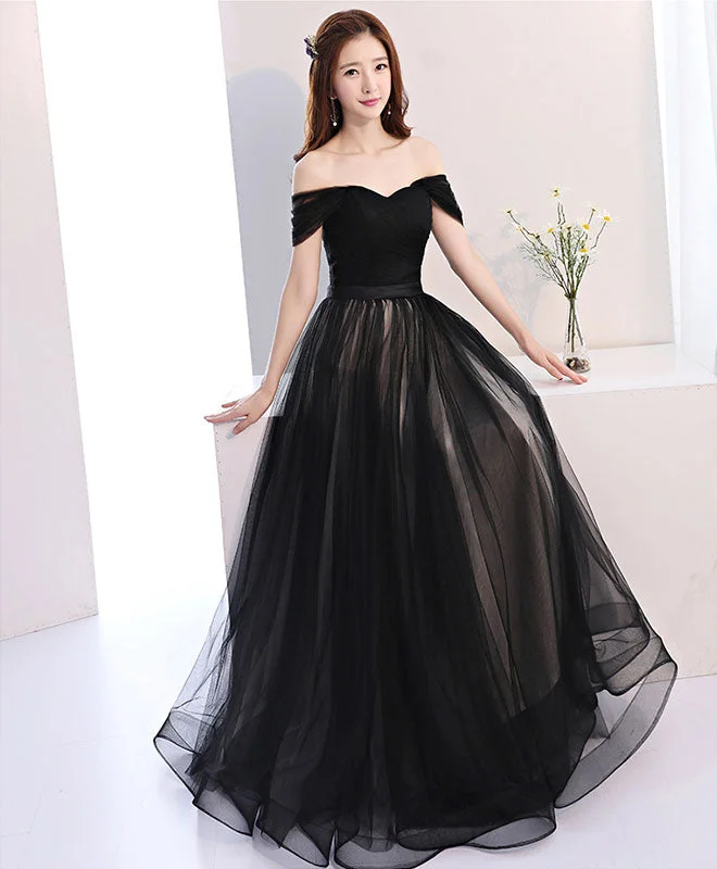 Statement DressBlack Off Shoulder Long Prom Dress, Black Evening Dress