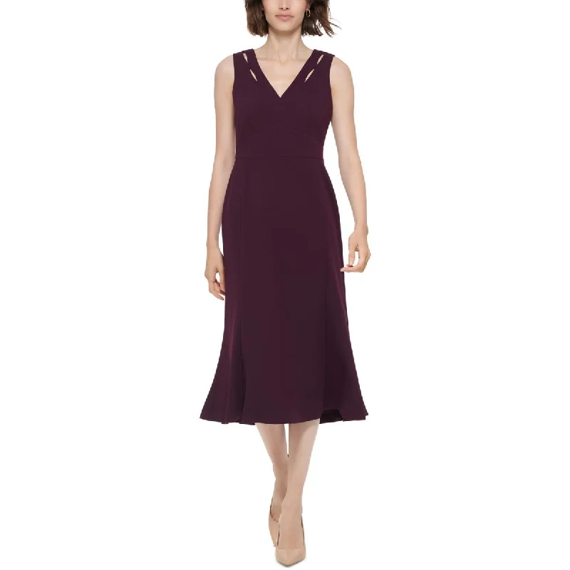 Petite DressCalvin Klein Womens V-Neck A-Line Midi Dress