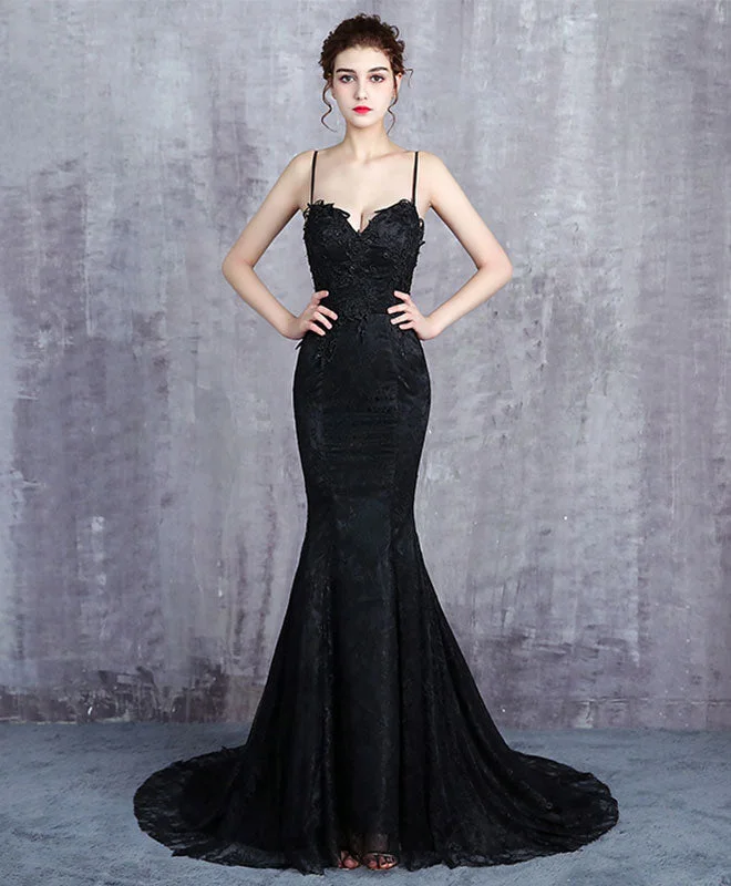 Striped DressBlack Lace Long Prom Dress, Mermaid Evening Dress