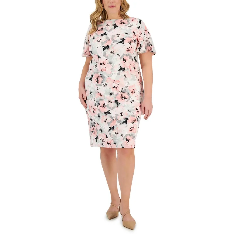 women's flowy dressesKasper Womens Plus Floral Print Midi Wear To Work Dress