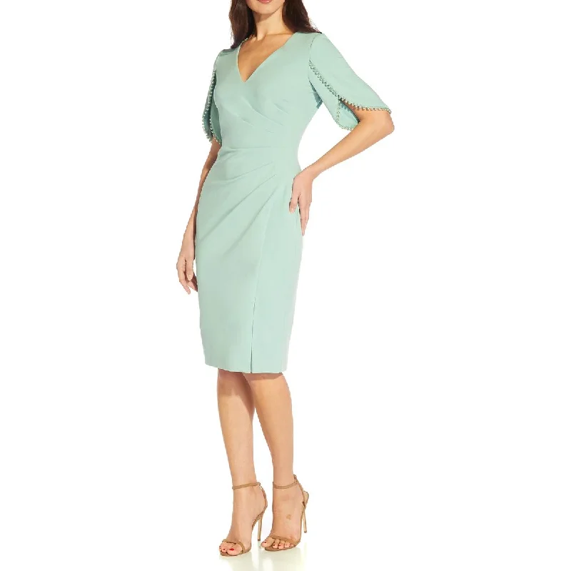 Long-Sleeve DressAdrianna Papell Womens Petites Pintuck Midi Cocktail and Party Dress