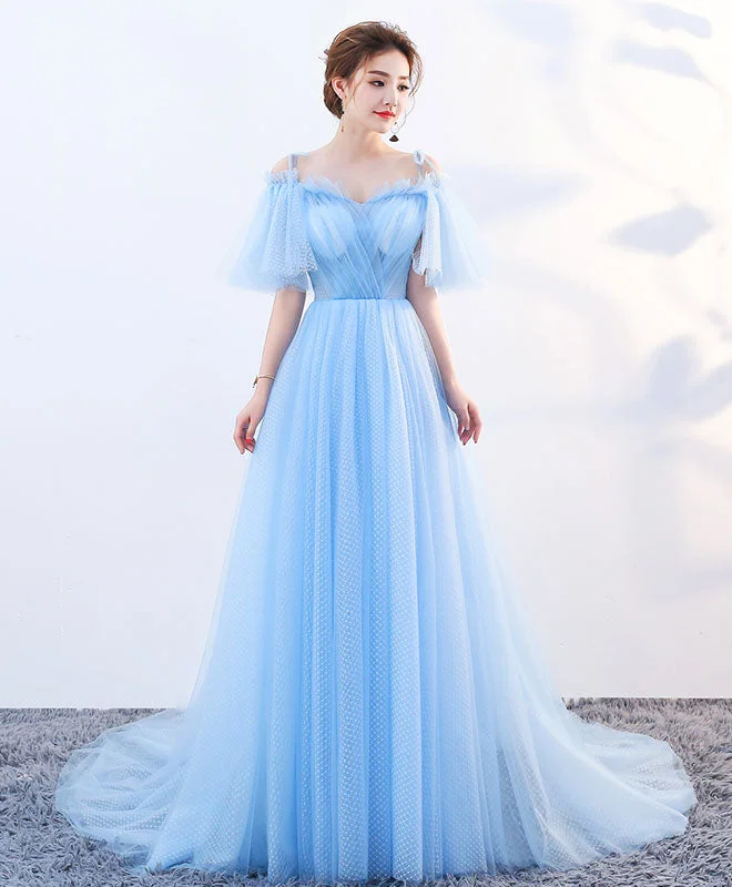 Evening DressStylish Sky Blue Tulle Long Prom Dress, Evening Dress