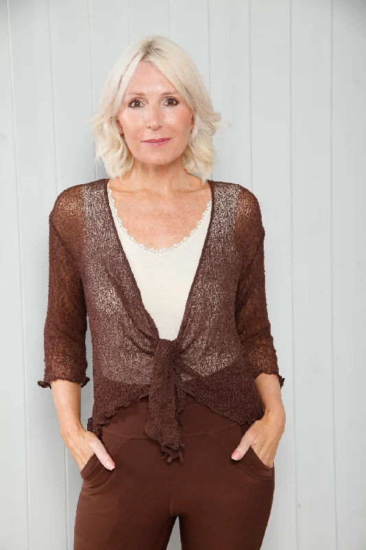 women's tops with sheer overlaysSimone Fine Knit Shrug Chocolate