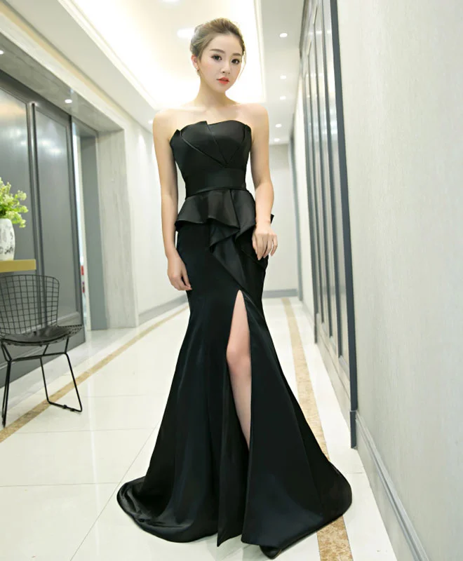 Fit-And-Flare DressUnique Black Mermaid Long Prom Dress, Black Evening Dress