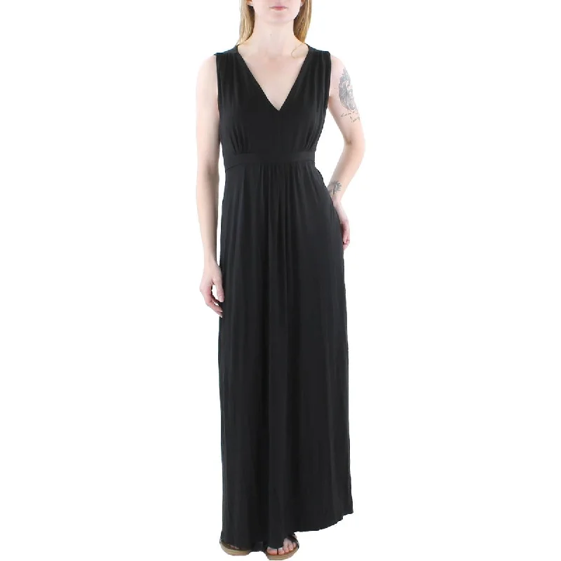 Vintage Dress24seven Comfort Apparel Womens Solid V Neck Midi Dress