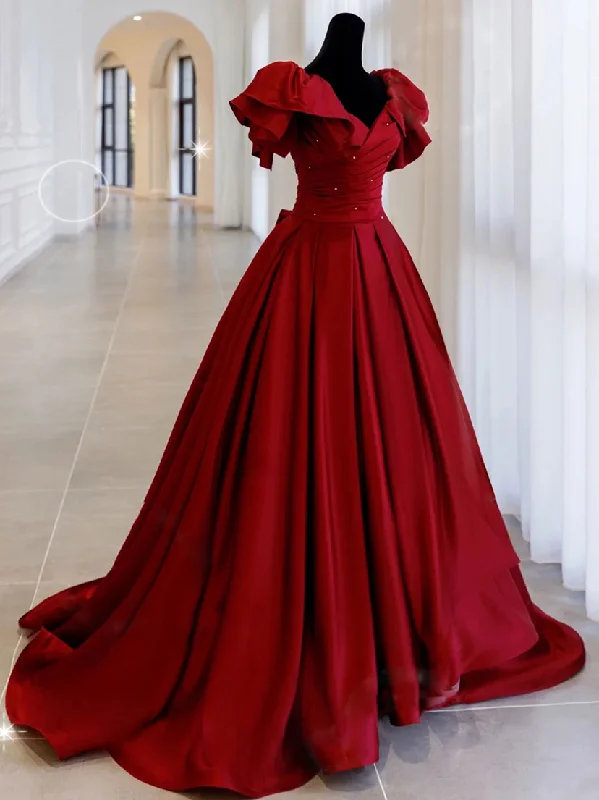 Satin DressSimple Burgundy Satin Long Prom Dress Burgundy Long Evening Dress