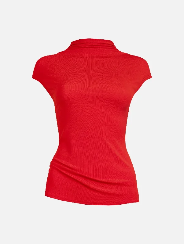 women's tops for those who want to create outfits that are both trendy and timelessAsymmetric Tee in Red Rose