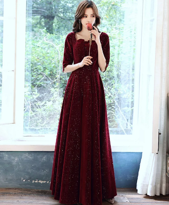 Glamour DressBurgundy Velvet Long Prom Dress Burgundy, Velvet Formal Evening Dress