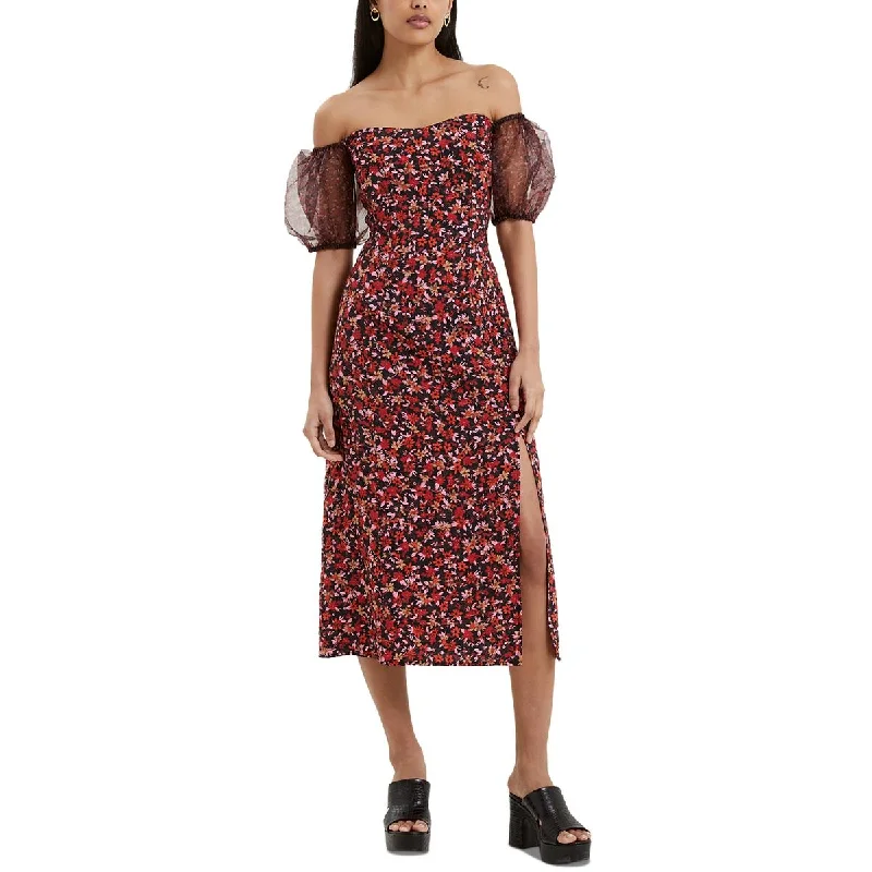 women's maximalist dressesFrench Connection Womens Floral Print Mid Calf Midi Dress