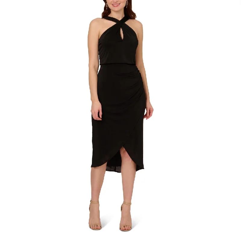 women's sheath dressesAdrianna Papell Womens Faux Wrap Midi Cocktail And Party Dress