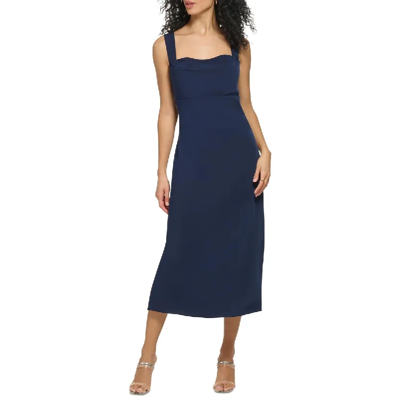 Tea-Length DressDKNY Womens Sleeveless Draped Neck Midi Dress