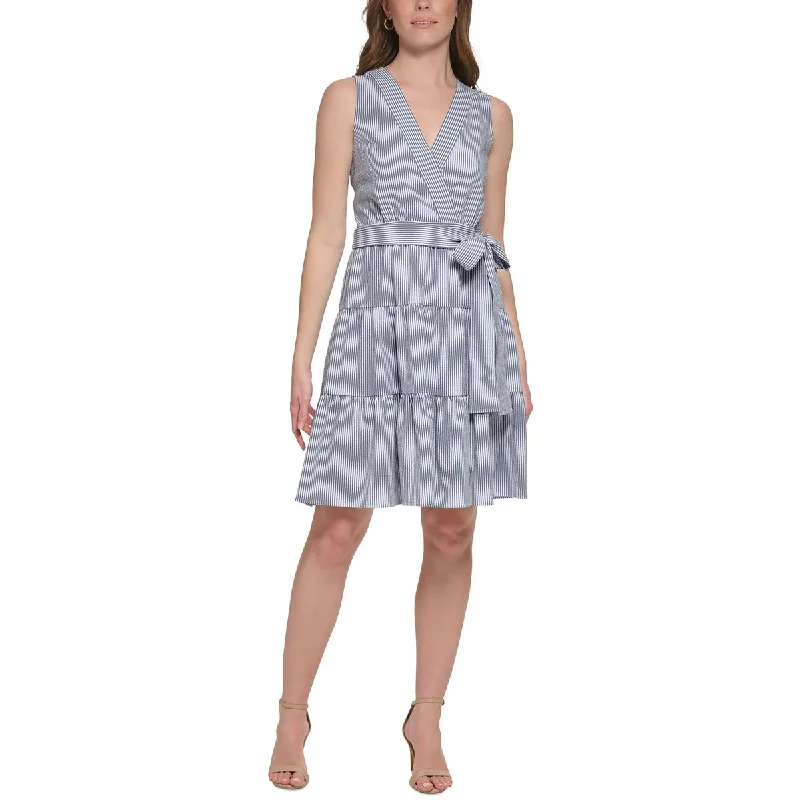 Pearl DressTommy Hilfiger Womens Petites Tie Waist Tiered Midi Dress