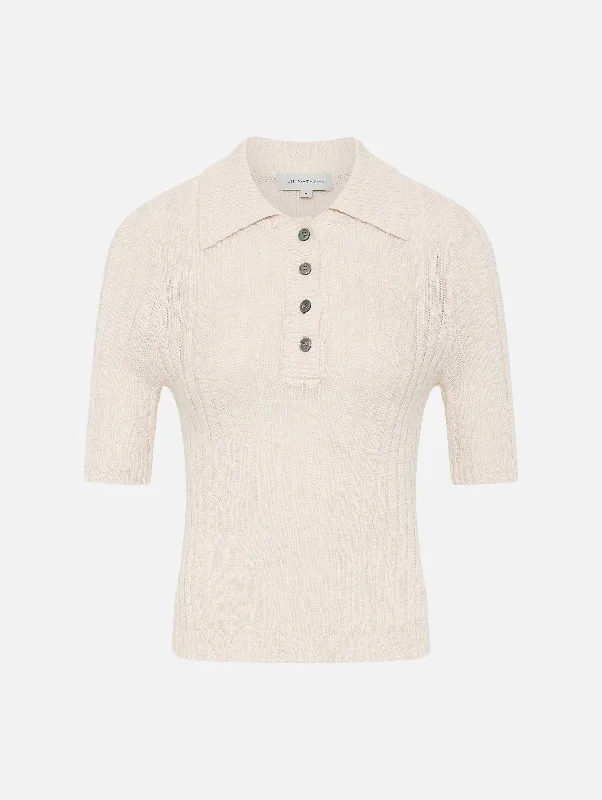 women's tops for those who love to dress up their casual looks with stylish topsEugene Knit Polo in Salt