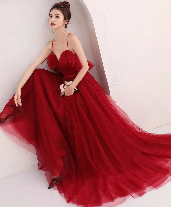 women's bridesmaid dressesBurgundy Tulle Long Prom Dress, Evening Dress