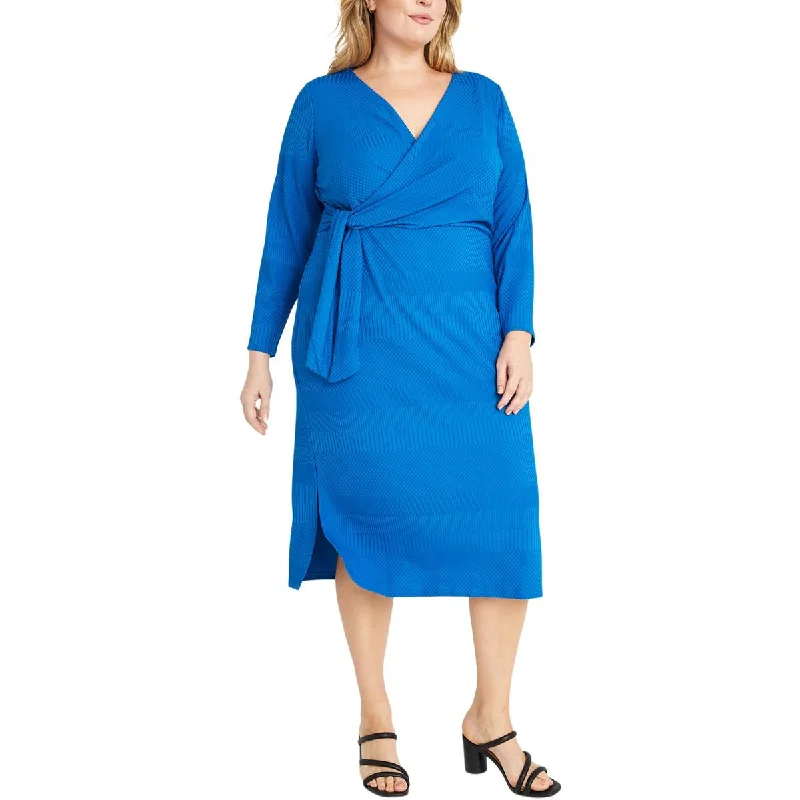 Solid Color DressMaggy London Womens Surplice Mid Calf Midi Dress