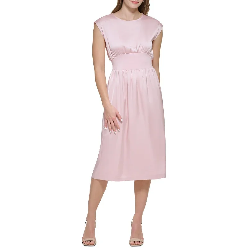 women's one-shoulder dressesCalvin Klein Womens Satin Sleeveless Midi Dress