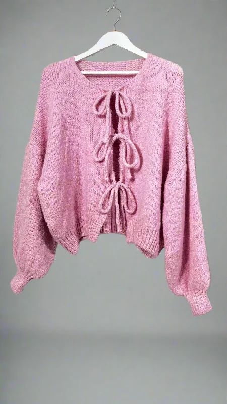 women's tops with sheer overlaysTie Front Cardigan Pink