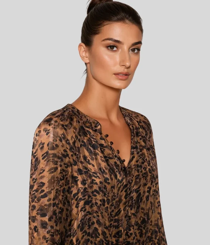 women's tops for those who want to create outfits that are both unique and memorableLeopard Print Metallic Top