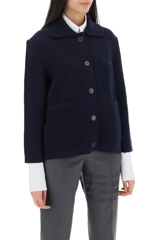 women's coats with Victorian-era influencesThom Browne Cotton-Cashmere Knit Jacket