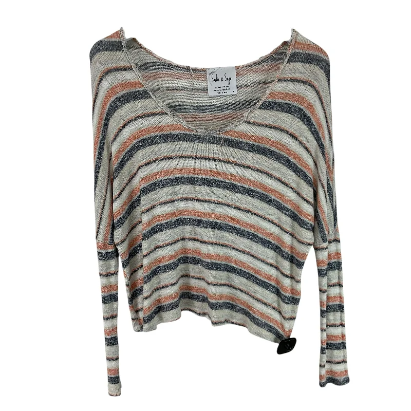 women's tops with embroidery detailsTop Long Sleeve Basic By Clothes Mentor In Striped Pattern, Size: S