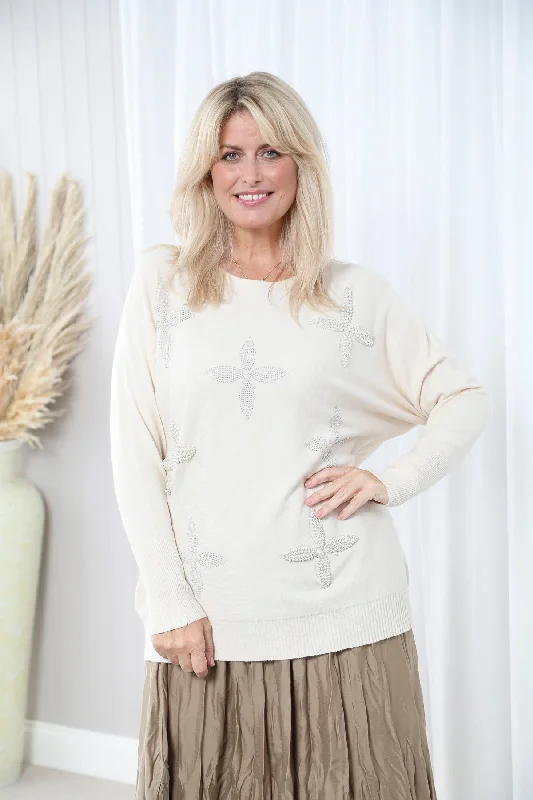 women's tops for those who want to add a personal touch to their wardrobe with unique and one-of-a-kind piecesPearly Sequin Jumper Cream