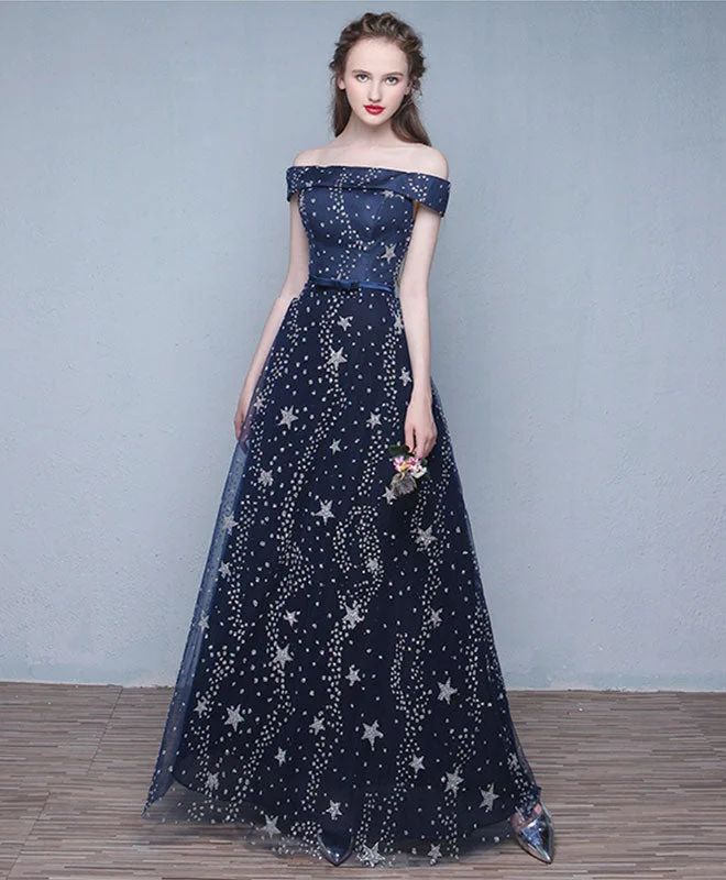 Vintage DressBlue Long Prom Dress, Off Shoulder Evening Dress