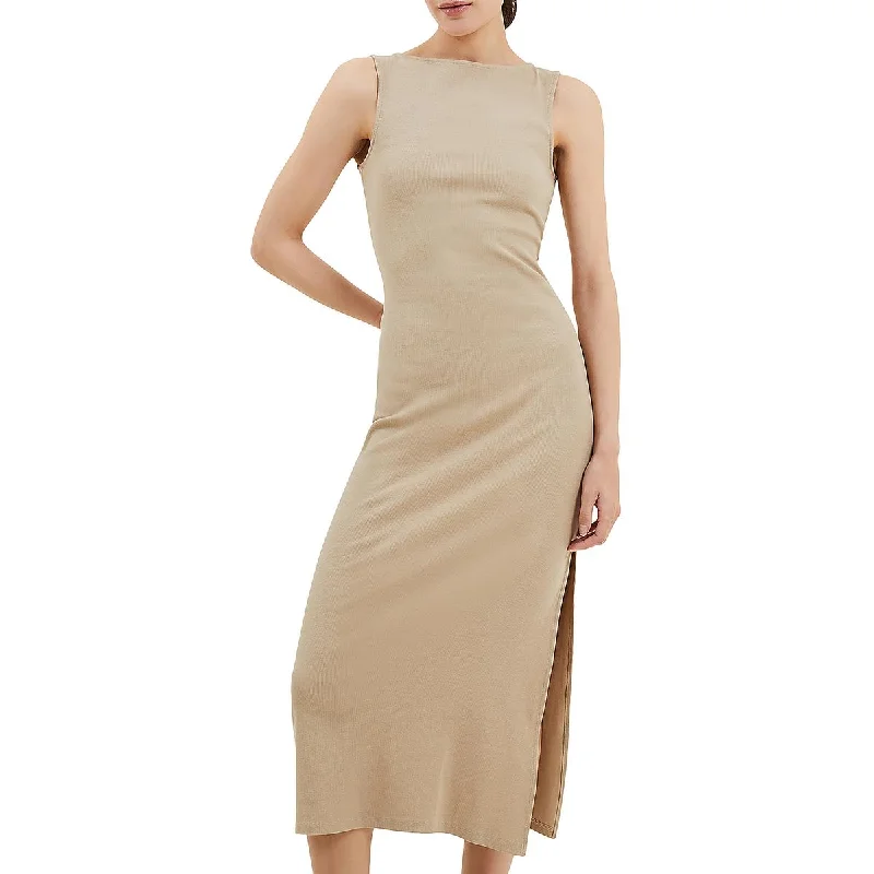 High-Neck DressFrench Connection Womens Ribbed Cotton Midi Dress