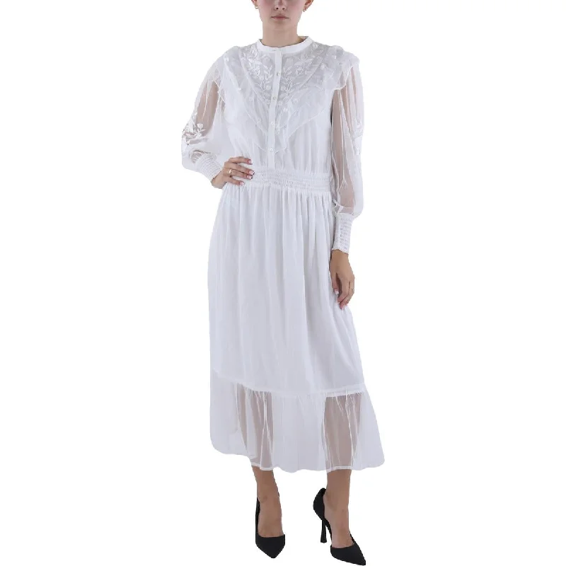 Zip-Up DressFrench Connection Womens Embroidered Tea Length Midi Dress